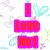 Two side-by-side pixelated images: left shows pink text blocks with 'I Love Not' over pastel floral background; right depicts yellow cartoon character with orange text reading 'But im happy'.