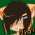 Pixelated anime-style character with black hair and orange fox ears, green background, text "Nya?" in orange pixel font.