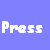 Static pixel art displays white text on a solid blue background with four distinct elements arranged in two