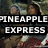 Pixelated image of two figures in hooded garments with text "PINEAPPLE EXPRESS" in blocky white letters on black bars.