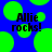 Blue background with green circles and black text reading 'Allie rocks!' in pixelated font.