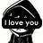 A black-and-white pixelated character with a hooded silhouette displays text in six arranged in two of three, showing sequential changes to the phrase "I love you and if you slit my throat for bleeding on your shirt"