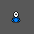 Pixelated character in blue shirt with white face and black eyes, shown across multiple states including speech bubbles and falling objects.