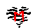 Heart-shaped icons with black and white zebra stripes, some containing red text or symbols on a gray background.