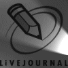 Black-and-white animated icon with pencil-in-circle symbol, 'Hey!' text, and 'LIVEJOURNAL' watermark, transitioning from dark to light tones.