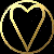 Golden heart-shaped outline within circular frame, transitioning through layered geometric patterns with intersecting lines and triangular shapes on black background.