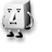 Pixelated cartoon character with square head, two eyes, nose, mouth, and arms; body shifts slightly left to right across frames.