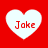 Four white heart shapes on a red background, each containing the text "Joke" in red pixelated font.