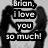 Black-and-white pixelated image of a character with long dark hair in pigtails, showing three sequential text overlays expressing romantic affection.