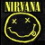 A pixelated contact sheet showing two frames of an animated buddy icon featuring the Nirvana band logo and text reading "IS FRIKKEN AWESOME" on a black background.
