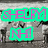 Pixelated grayscale background with four distinct text overlays in neon colors: cyan, pink, green, and blue.