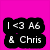 A static image with a bright pink background and black text reading "I <3 A6 & Chris" above four grayscale anime-style character
