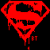 Static pixelated red icon with dripping effect on black background, resembling a stylized Superman logo with inverted or corrupted design elements.