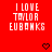 Red background with white pixelated text "I LOVE TAYLOR EUBANKS" repeated in a , black heart symbols appear and change state across frames