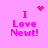 Pink background with four identical text blocks reading "I Love Newt!" and two distinct pixel art symbols: a heart above the top-left block and a starburst above the top-right block.