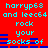 Red background with cyan text repeating 'harryp68 and leec64 rock your socks of' in two , blue horizontal bars beneath the phrase