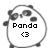Pixelated grayscale icon of a rounded character with large eyes and a small nose, featuring the text 'Panda' and a heart symbol below it.