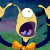 A pixelated animated buddy icon featuring a cartoon fish character with one large eye and an open mouth, alongside green text reading "Original Icons .com" on a dark background.