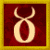 A square icon with a golden border contains a white zodiac symbol on red background, next to green text reading "Original Icons .com" on dark green.