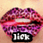 Six identical pink and purple leopard-print lips icons arranged in two , each with a black text box containing white lowercase letters
