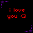 Red text 'i love you <3' repeated in two with purple star-shaped corner decorations on a black background