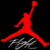 Red silhouette of a basketball player mid-jump with one arm raised, set against black background and gray pixelated signature below.