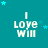 Teal background with white text "I Love Will" and scattered light blue stars, arranged in a of repeated elements