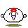 Pixel art contact sheet of four animated frames showing a white rounded character with red flower headpiece, pink cheeks, and tongue sticking out in various poses.