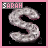 Pixelated silver 'S' icon with pink border and 'SARAH' text above, showing animation changes across frames.