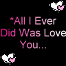 Static pixel art icon with black background featuring pink text and two heart symbols, one in each corner.