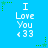 Blue background with white text reading "I Love You <33" and green star-shaped pixel art elements scattered across the image.