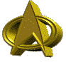 Golden 3D star-shaped icon with circular rings, textured with small dots, rotating through multiple angles against a gray background.