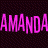 Pixelated text 'AMANDA' appears in two color schemes: left side pink on dark background, right side black on bright pink background.