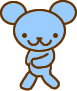 Two light blue cartoon bears with brown outlines stand side-by-side against a gray background, each in distinct walking poses.