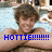 Pixelated image of a person with brown hair in a pool, overlaid with blue text reading HOTTIE!!!!!!!!