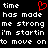 Black background with white pixelated text reading 'time has made me strong i'm startin to move on' and a red heart symbol replacing the word 'love'.