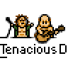 Animated contact sheet of pixel art characters playing instruments with repeated text "Tenacious D" below each frame.