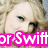 Pixelated image of a person with curly blonde hair, featuring pink text overlays reading 'or Swift' and 'Rox!' in different sections.