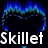 Blue flame-like shapes form a heart outline with white text "Skillet" below, on black background.