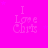 Bright pink background with repeated light pink text "I Love Chris" and small purple stars, arranged in a pattern