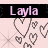 Animated contact sheet showing two frames of a buddy icon with pink background, black header bar, and heart symbols.