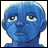 A 48x48 pixel buddy icon featuring a blue-skinned character on the left and stylized text on the right, displayed as a static contact sheet with two visible frames.