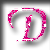 A pink pixelated letter D with a white outline, displayed in four variations showing different shadow and border effects.