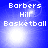 Blue background with white pixelated text 'Barbers Hill Basketball' and varying light effects across four