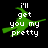 Green witch silhouette on black background with white text 'i'll get you my pretty' in pixelated font.