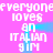Pixelated text repeats 'everyone loves an Italian girl' on a pink background with blue motion trails.