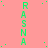 Green text spelling 'RASNA' vertically repeated across a pink background with scattered green dots and a gray rectangle in the bottom right.