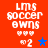 A red background displays four identical vertical arrangements of white text and symbols, with two blue stars replacing purple stars in the top-left and bottom-right positions.