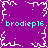 Purple background with white pixelated snowflake border and cyan text 'brodiep16' repeated four times in corners.
