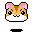 Pixel art hamster head with brown and white fur, pink inner ears, black eyes, and a red tongue in various expressions against gray background.